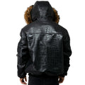 Crocodile Print Leather Bomber with Fox Trim Hood