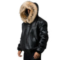 Crocodile Print Leather Bomber with Fox Trim Hood