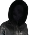 Crocodile Print Leather Bomber with Fox Trim Hood