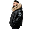 Crocodile Print Leather Bomber with Fox Trim Hood