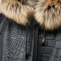 Crocodile Print Leather Bomber with Fox Trim Hood