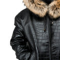Crocodile Print Leather Bomber with Fox Trim Hood