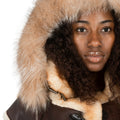Women Full-Length Shearling with Fox Trim Hood