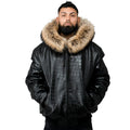 Crocodile Print Leather Bomber with Fox Trim Hood