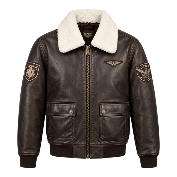 Top Gun® Aviator Luxury Leather Bomber With Removable Mouton Collar