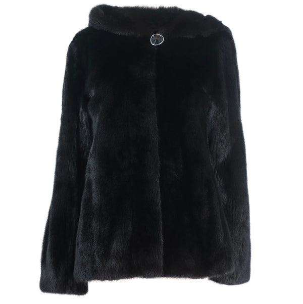 Mink Single Button Cape with Hood