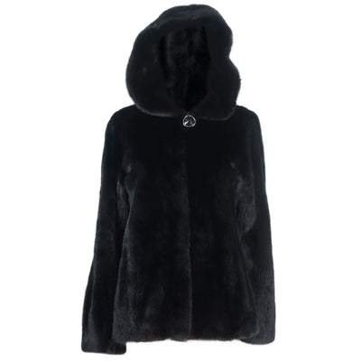 Mink Single Button Cape with Hood