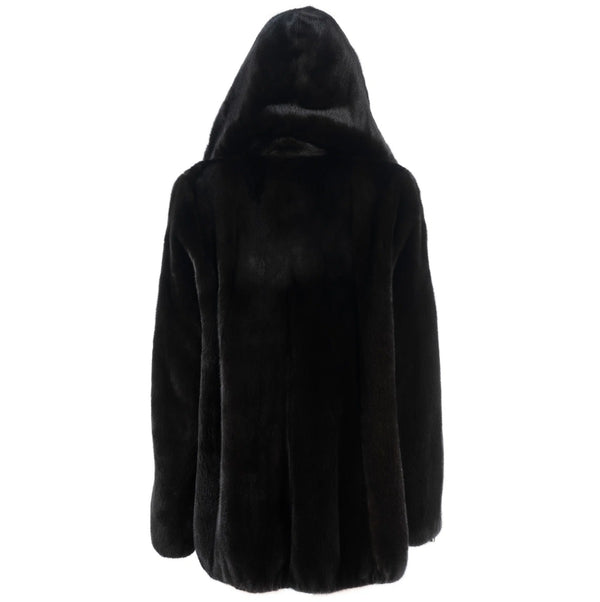 Mink Single Button Cape with Hood