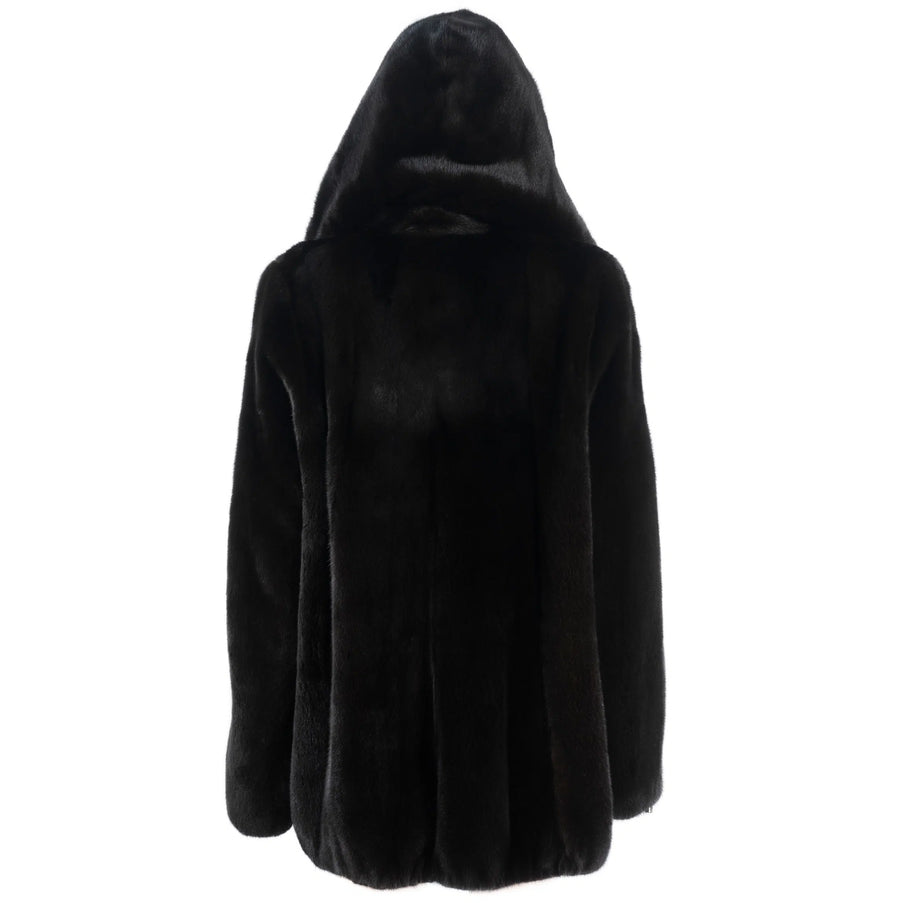Mink Single Button Cape with Hood