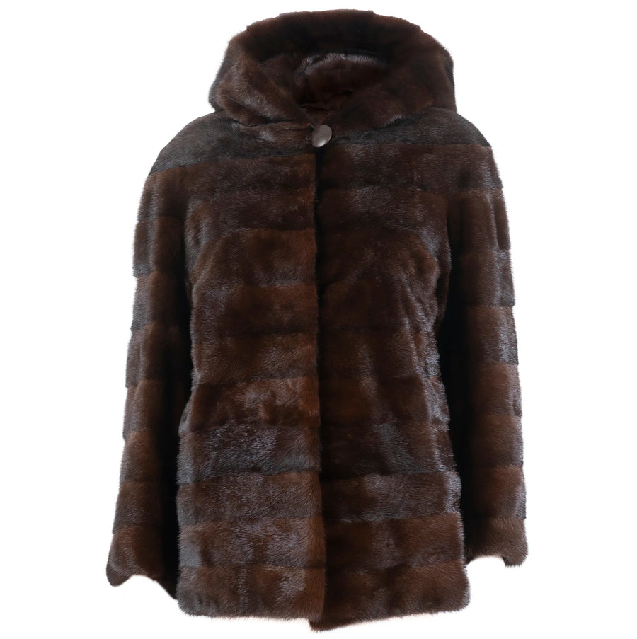 Mink Single Button Cape with Hood