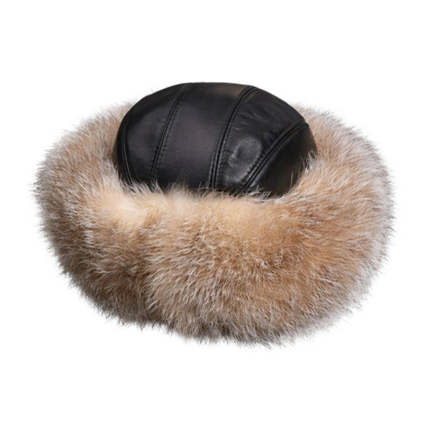 Leather Hat with Fox Trim