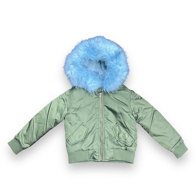 Green Leather Hoodie with Faux Fur