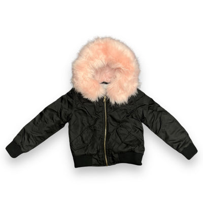 Black Faux Leather Hoodie with Faux Fur