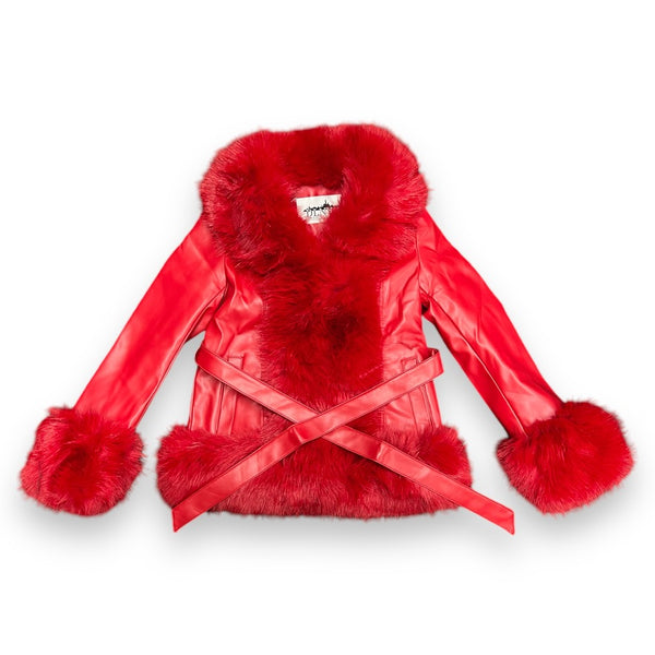 Faux Leather Jacket with Faux Fur Outline