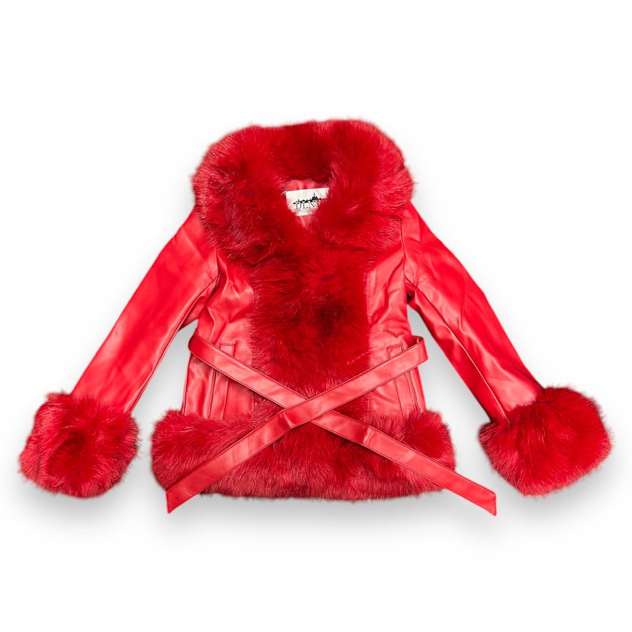 Faux Leather Jacket with Faux Fur Outline