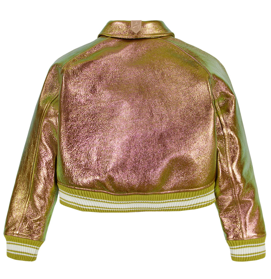 Cropped Rose Gold Metallic Icon Jacket