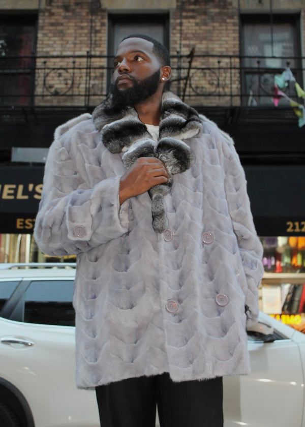3/4 Grey Section Mink with Chinchilla Collar