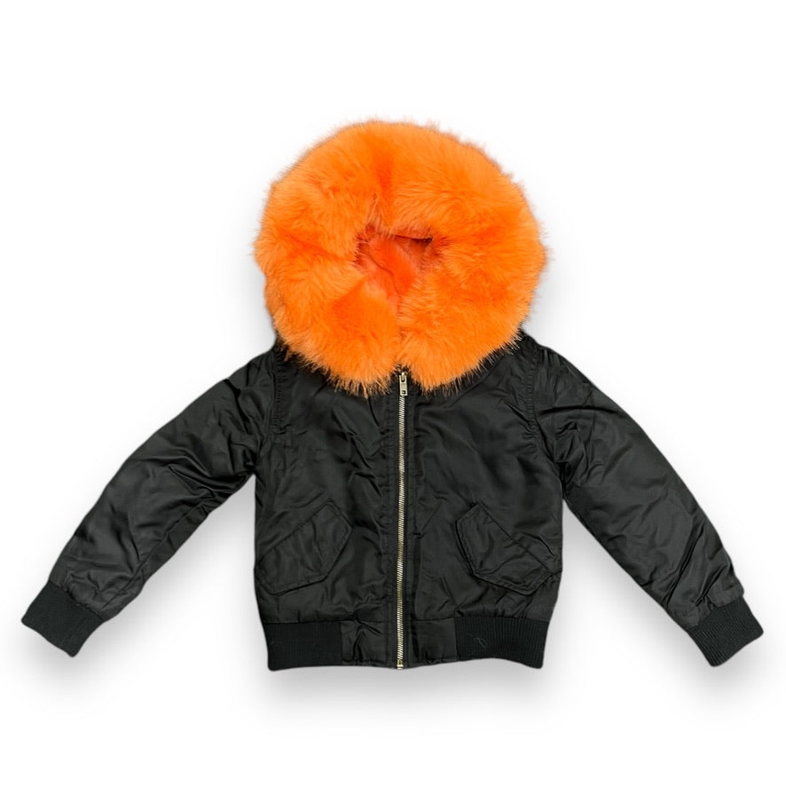 Black Faux Leather Hoodie with Faux Fur