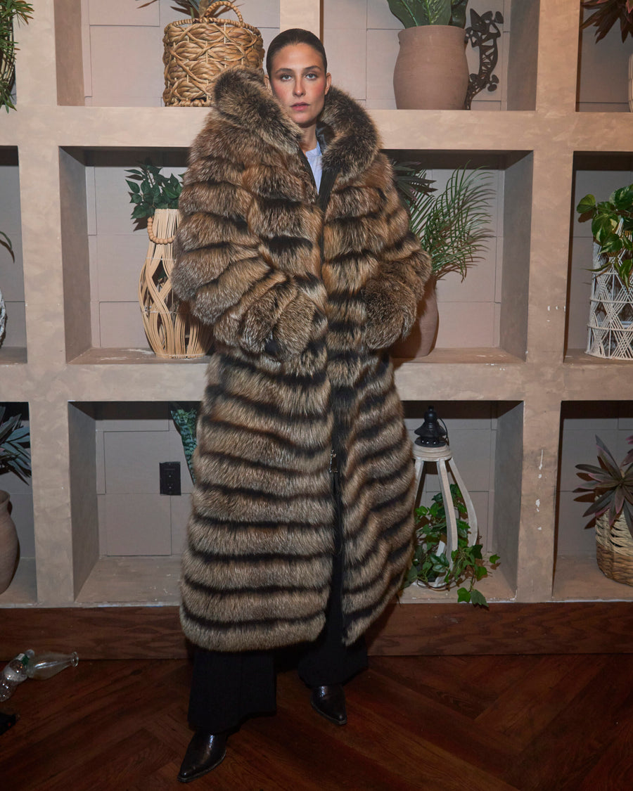 4 in 1 Fox Fur Coat With Removable Hood, Sleeves and Body