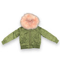 Green Leather Hoodie with Faux Fur