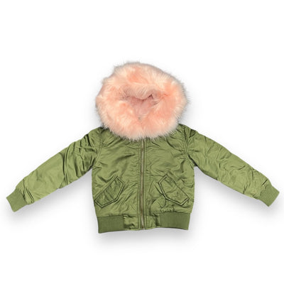 Green Leather Hoodie with Faux Fur