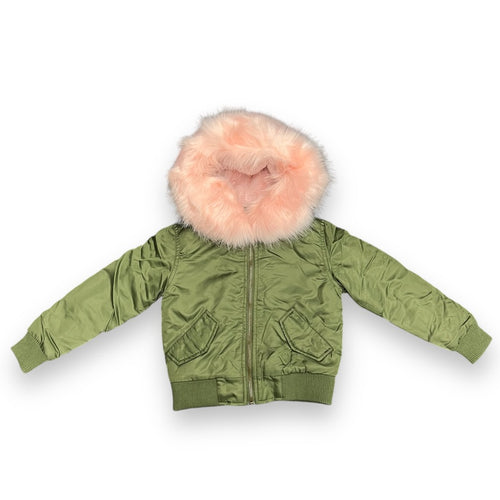 Green Leather Hoodie with Faux Fur