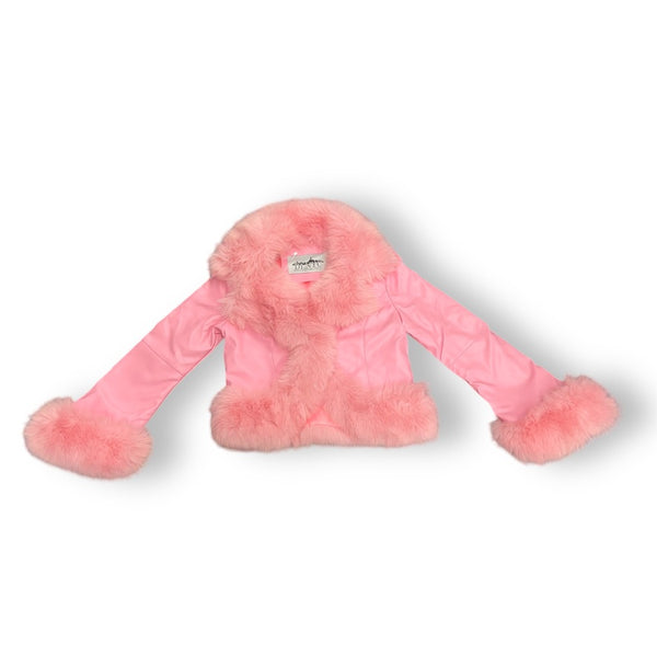Faux Leather Jacket with Faux Fur Outline