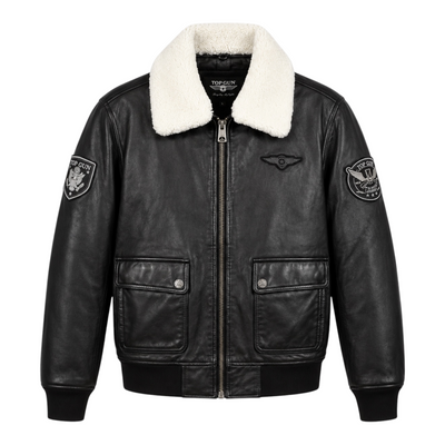 Top Gun® Aviator Luxury Leather Bomber With Removable Mouton Collar