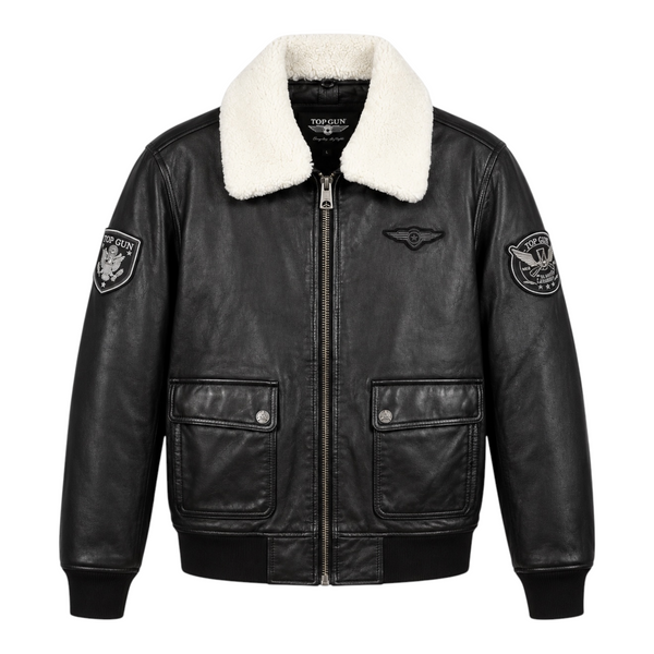 Top Gun® Aviator Luxury Leather Bomber With Removable Mouton Collar