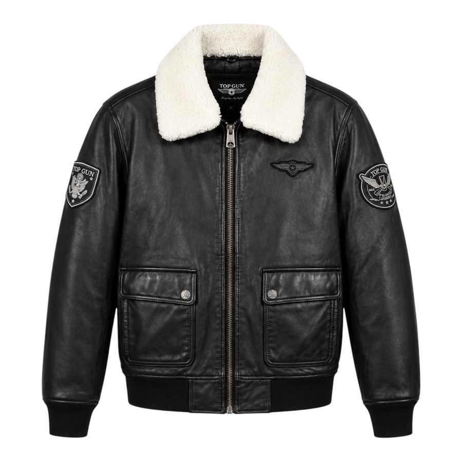 Top Gun® Aviator Luxury Leather Bomber With Removable Mouton Collar