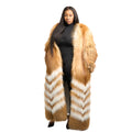 Chevron Red Fox Fur Long Coat