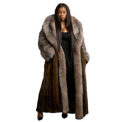 Full Skin Mink Trench Coat with Fox Fur