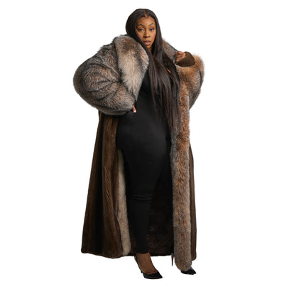 Full Skin Mink Trench Coat with Fox Fur