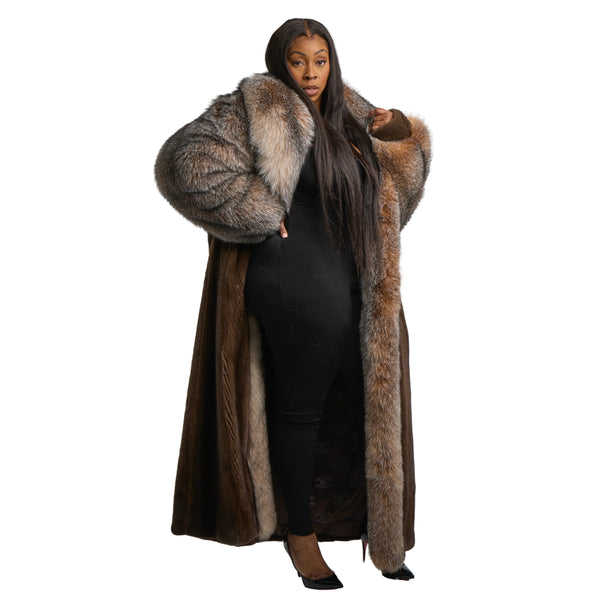 Full Skin Mink Trench Coat with Fox Fur
