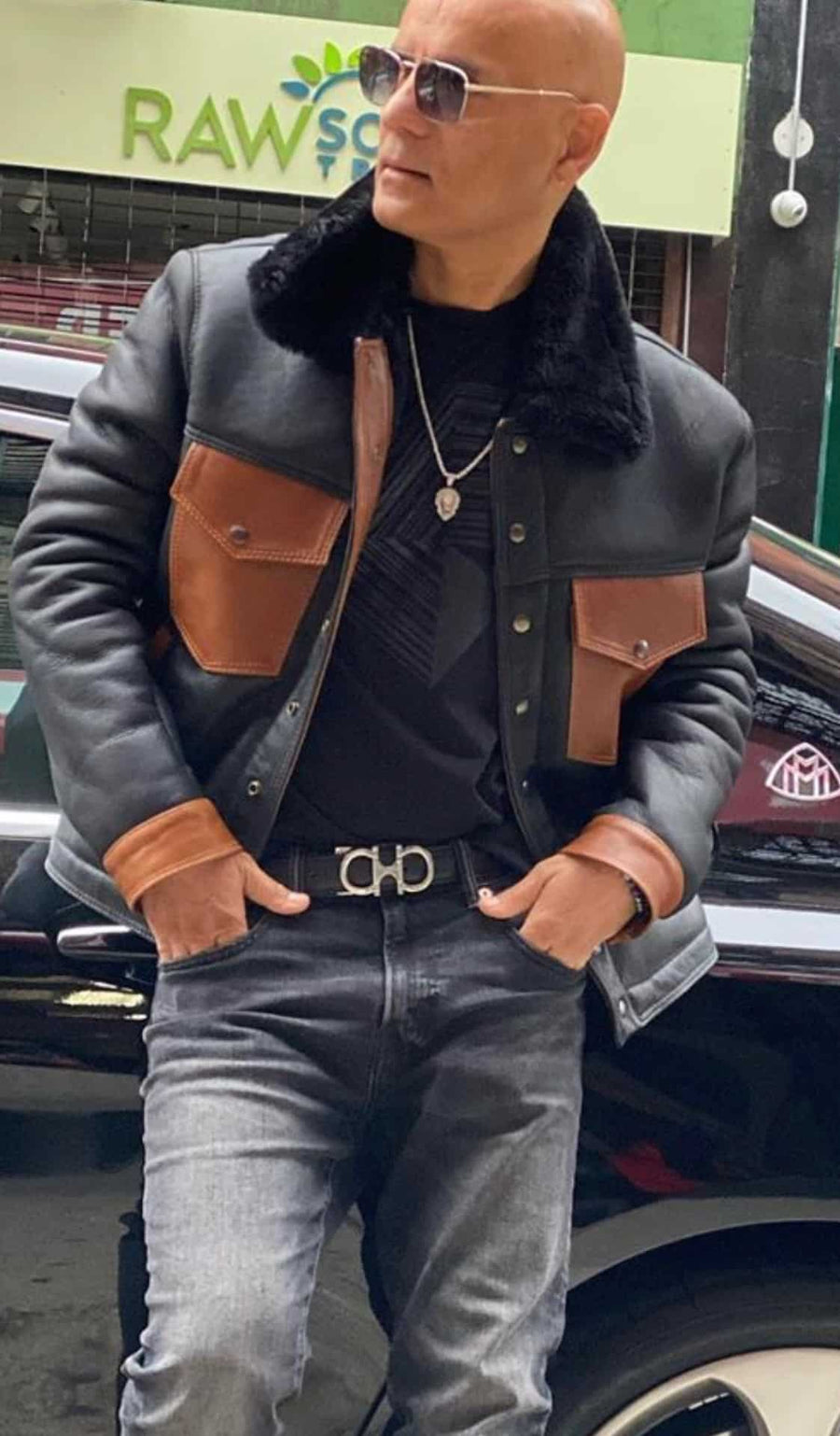 Brown Shearling Denim Style Jacket