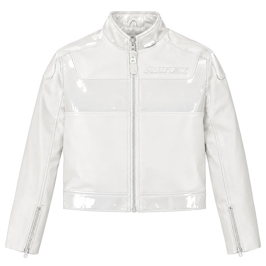 Women’s Avirex White Patent Cropped Leather Biker Jacket