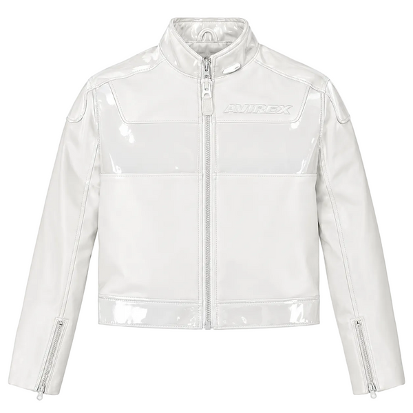 Women’s Avirex White Patent Cropped Leather Biker Jacket