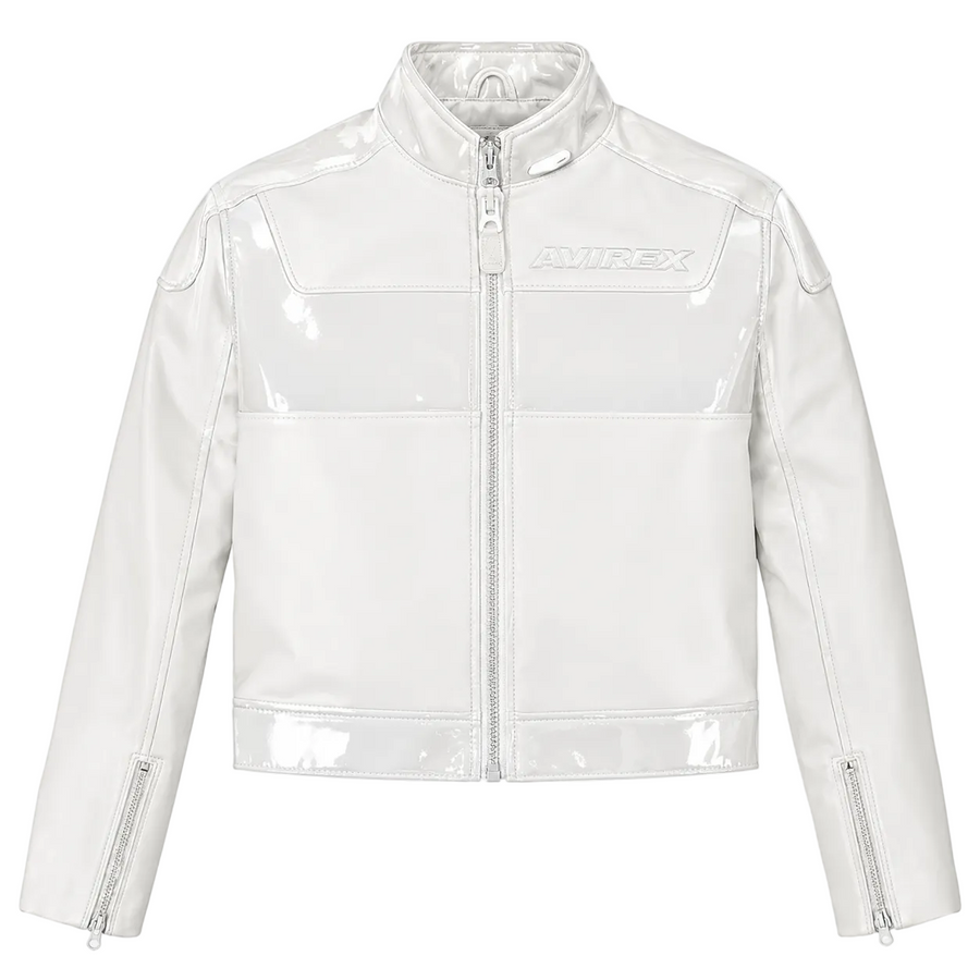 Women’s Avirex White Patent Cropped Leather Biker Jacket