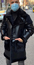 Black Reverse Panel Shearling with Hood
