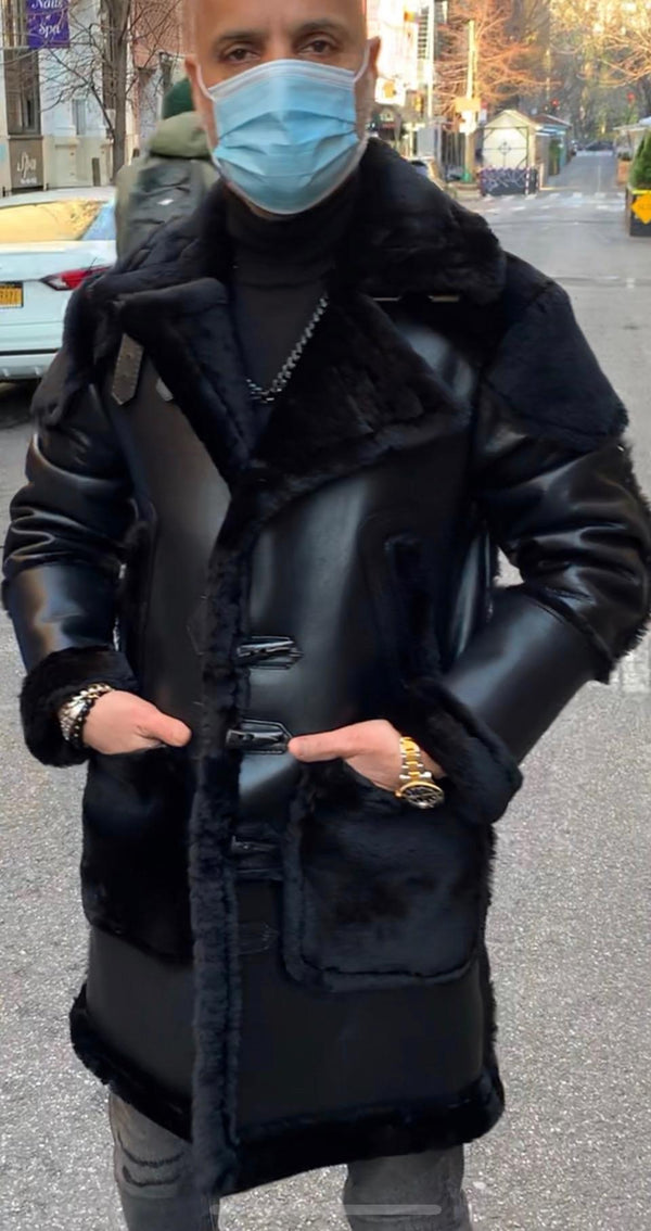 Black Reverse Panel Shearling with Hood
