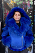 Women's Biker Shearling with Fox Collar