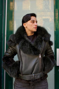 Women's Biker Shearling with Fox Collar