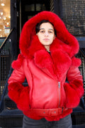 Women's Biker Shearling with Fox Collar