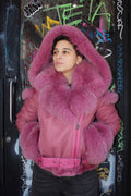 Women's Biker Shearling with Fox Collar