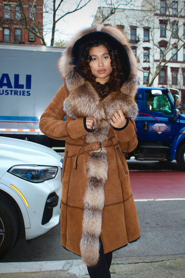 Shearling with Crystal Fox Hood and Middle Lining