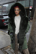Hunter Green Shearling with Collar and Hood