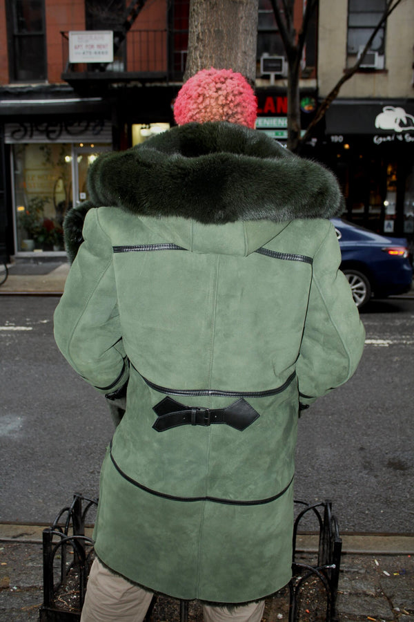 Hunter Green Shearling with Collar and Hood
