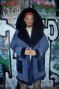 Navy Blue Shearling with Collar and Hood