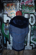 Navy Blue Shearling with Collar and Hood