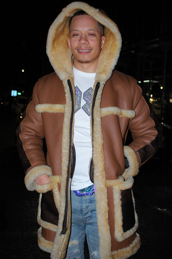 Brown Shearling with Hood and Pockets
